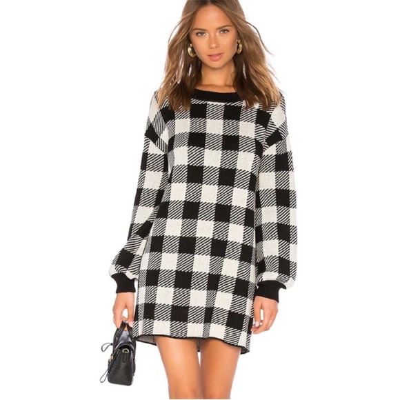 LPA Revolve Floyd Buffalo Plaid Sweater Dress in Black & Ivory - Picture 2 of 9